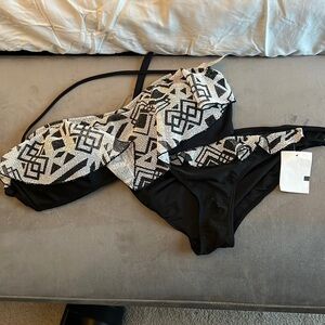 Miken Bandeau Halter Bikini Black White Brand New Size L